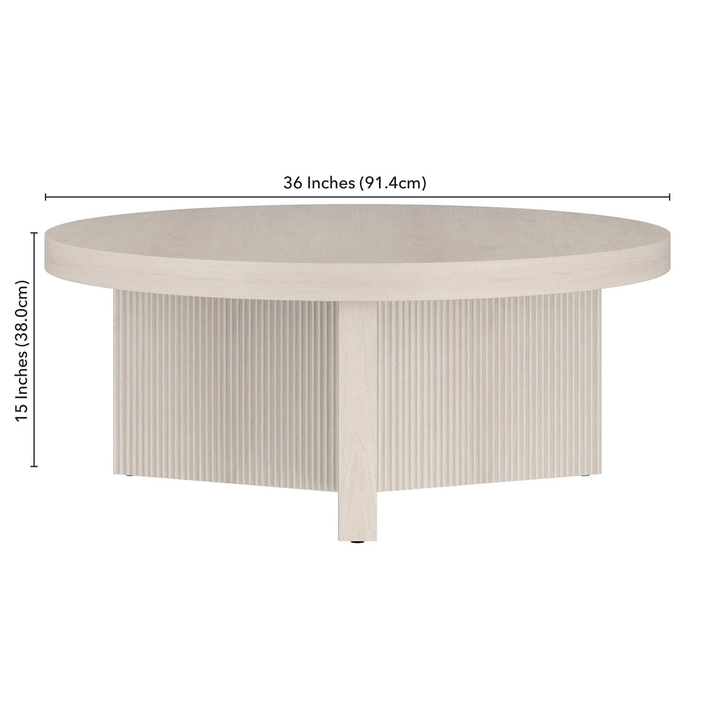 36" Scandinavian Fluted Coffee Table, Beech White