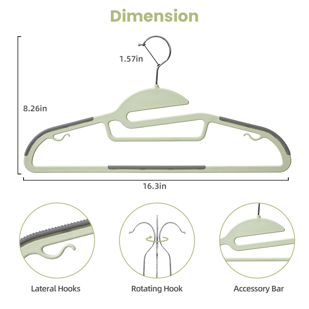 Plastic Hangers 50 Pack with Non-Slip Design, 0.2 Inches Thick, 360°Swivel Hook Space Saving Organizer