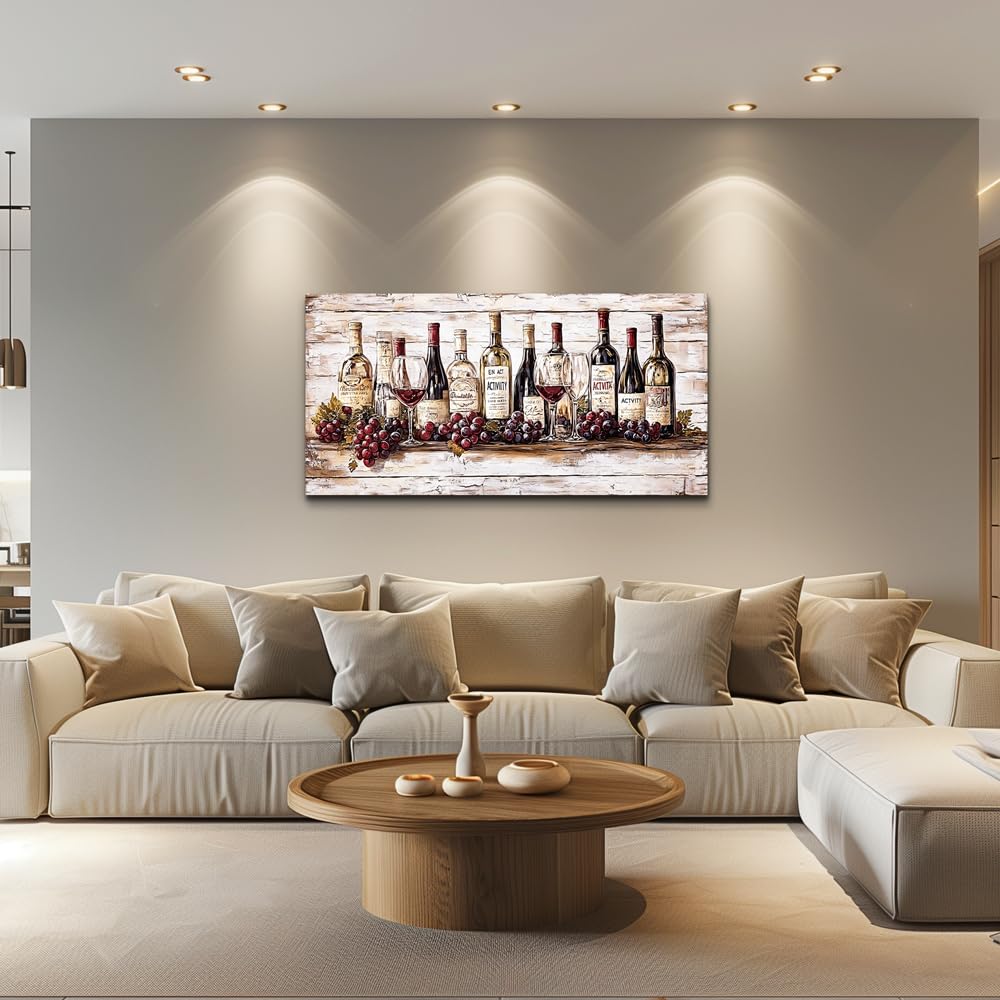 Canvas Wall Art Wall Decor Kitchen Wall Decorations Wine Bottle Painting Farmhouse Pictures Artwork Room Aesthetic