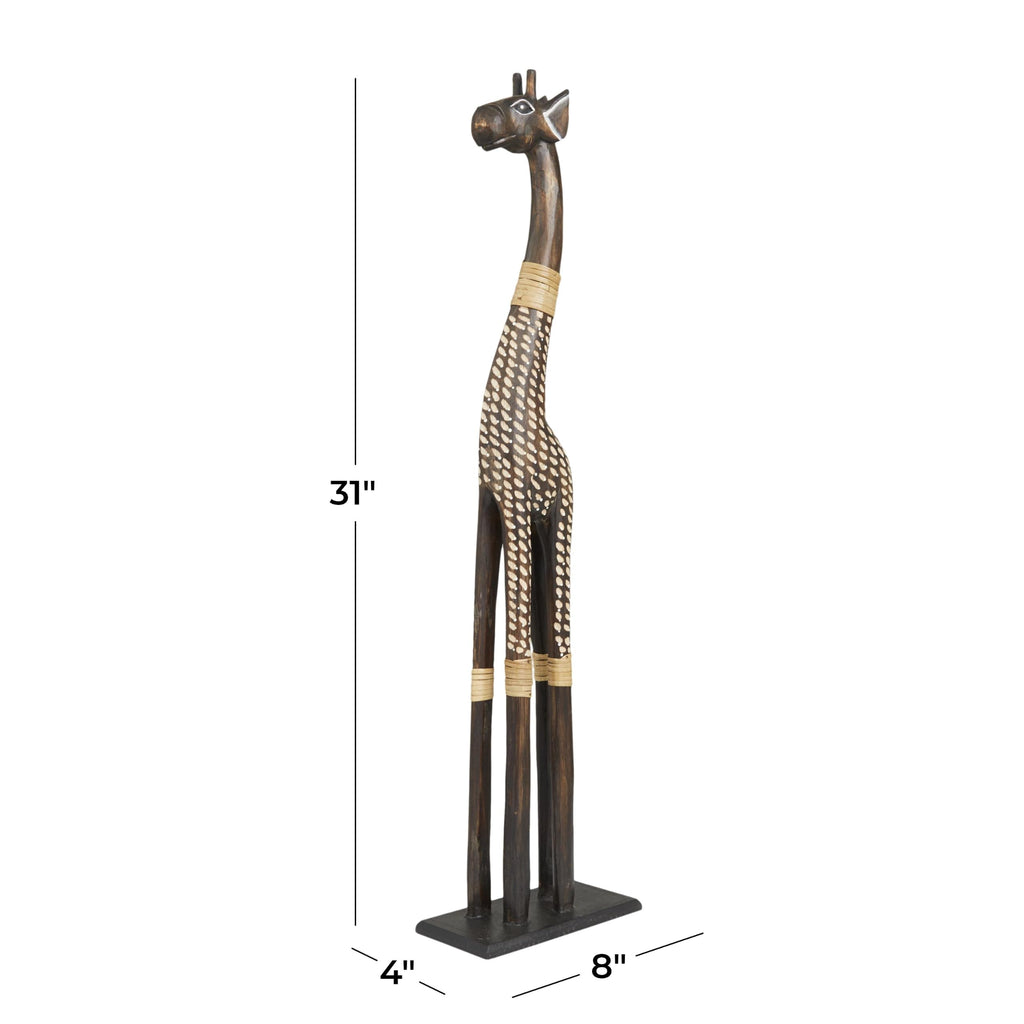 Wood Giraffe Decorative Sculpture Home Decor Statue, Accent Figurine 8" x 4" x 31", Dark Brown