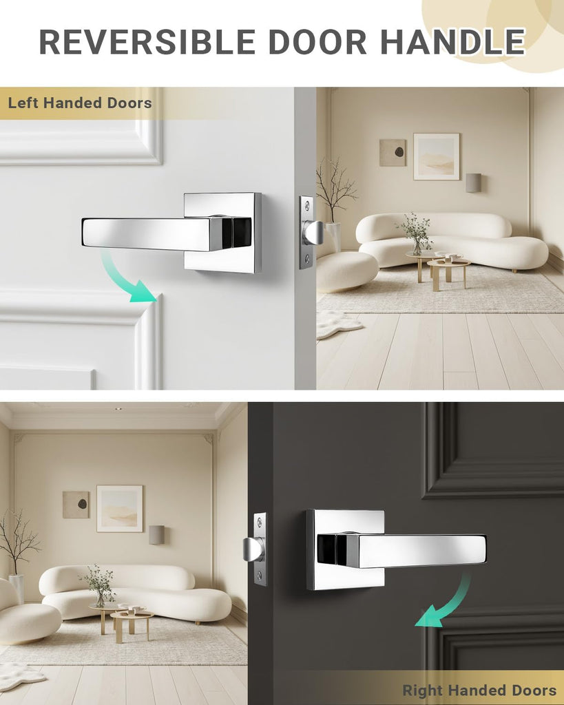 1 Pack Polished Chrome Door Handle Square Doorknob with Lever Interior Door Lever for Closet Hallway