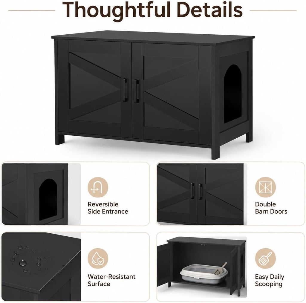 31.5" L Cat Litter Box Enclosure with Barn Door, Black