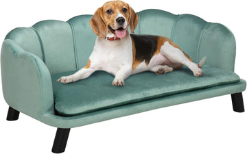 39" Velvet Comfy Cloud Sofa, Lazy Pet Couch with Foam Cushion, Dog Bed with Pearl Design for Medium Large Dogs, Green