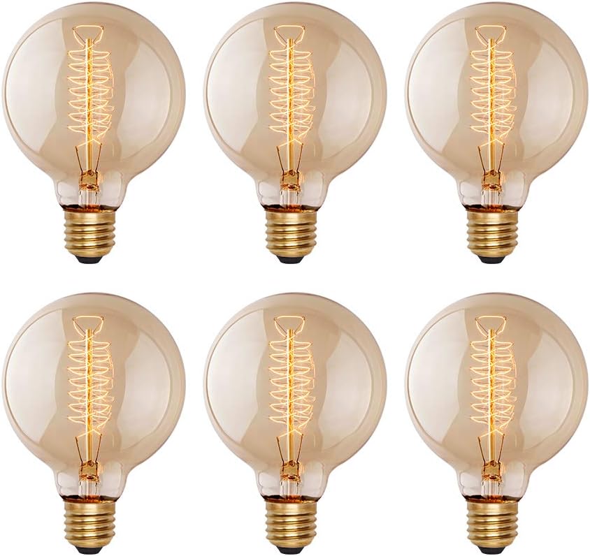 Edison Incandescent Light Bulbs 60 Watt, G25(G80) Vintage Light Large Bulb, 6-Pack Globe Bulbs 2100K Warm White, E26