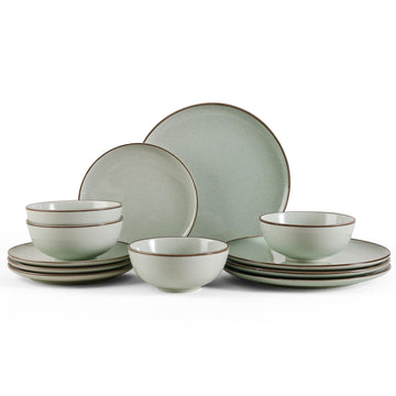 Plates and Bowls Sets, 12 Pieces Modern Style Porcelain Dinnerware Set for 4 Kitchen Dinner Set Ceramic Lightweight