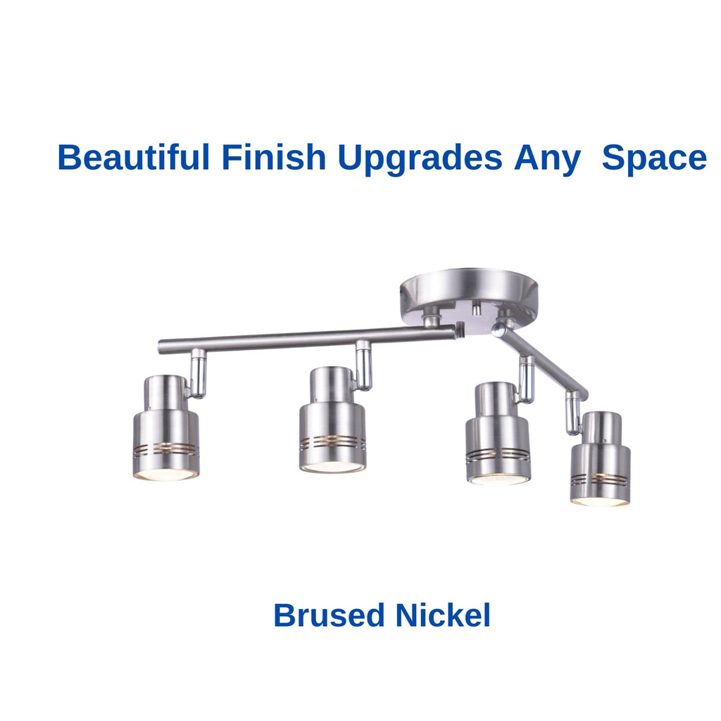 4 Light Modern Track Lighting Kit Flexibly Adjustable Bar with Multi-Directional Brushed Nickel Ceiling Spotlight