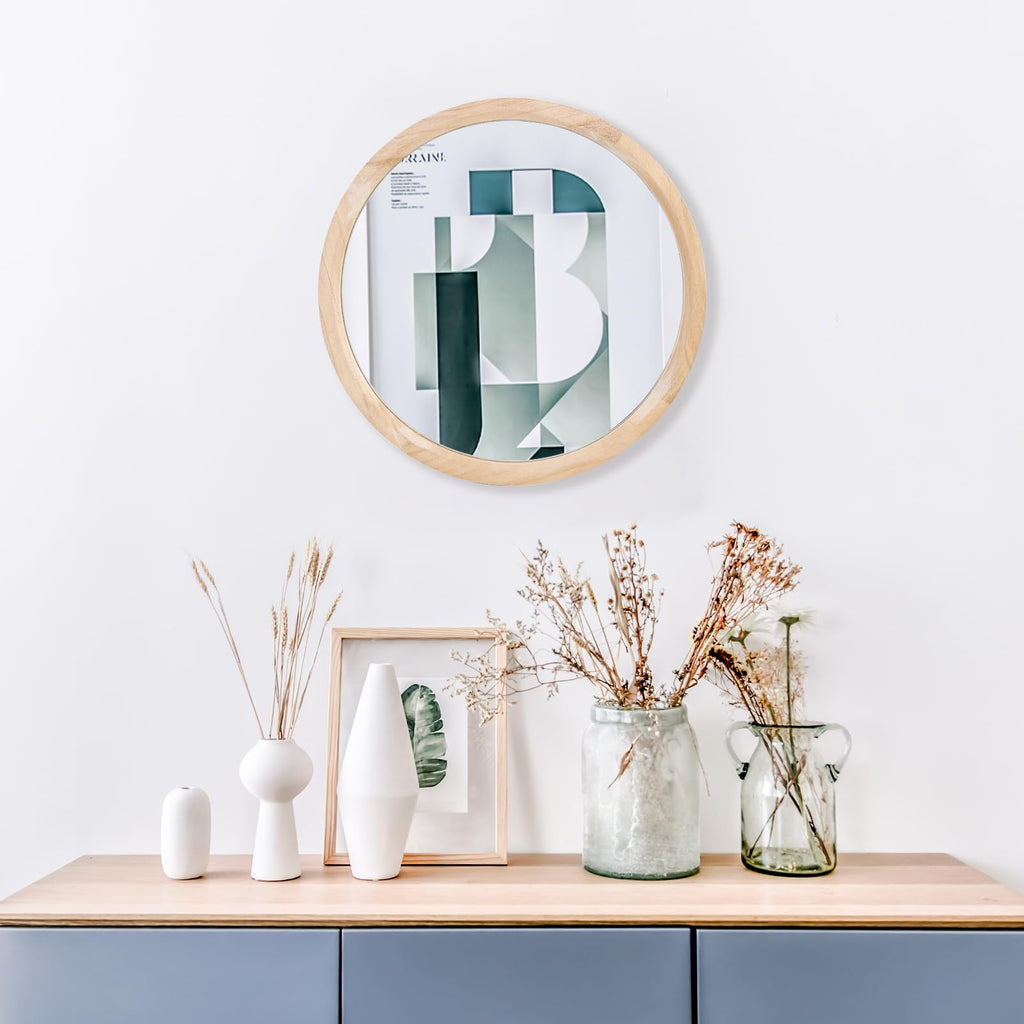 17''Round Wood Mirror, Small Circle Mirror, Nursery Mirror, Boho Wall Decor
