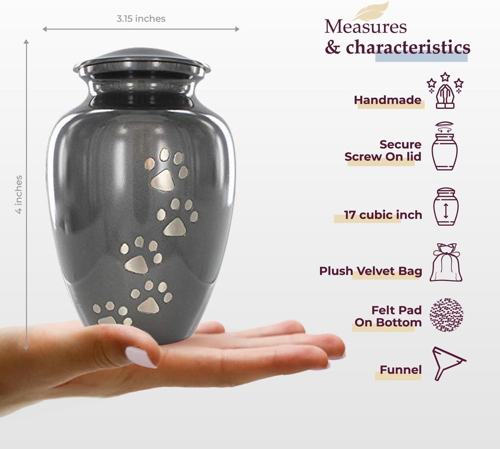 Pet Urn for Dogs and Cats Ashes, Paws Print Grey Cremation Urns for Pets - Grey, Small Up to 17lb