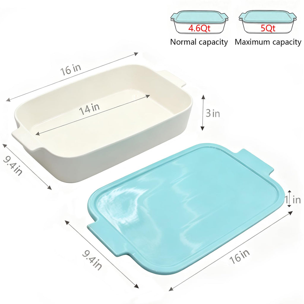 Ceramic Baking Dish with Lid, 9x13 Blue Casserole Dish with Lid
