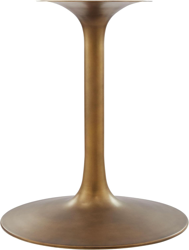 Lippa 60 Inch Round Wood Dining Table with Metal Pedestal in Brass Walnut - Modern Industrial Dining Table for 6