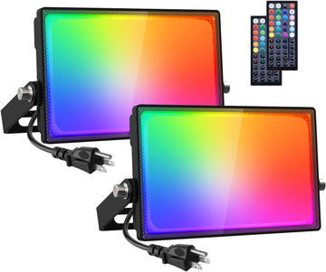 2 Pack LED RGBW Flood Lights Outdoor 70W, 2700K Warm White Dimmable Million Color Changing Floodlight Waterproof with