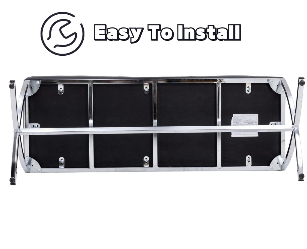 Modern Entryway Bench Leather Upholstered Dining Bench with Metal Base Button Tufted Ottoman Bench with Padded Seat