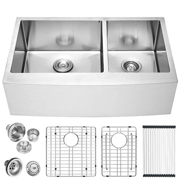 36 Inch Double Bowl Farmhouse Kitchen Sink T304 16 Gauge Stainless Steel Undermount Farmhouse Kitchen Sinks 60/40