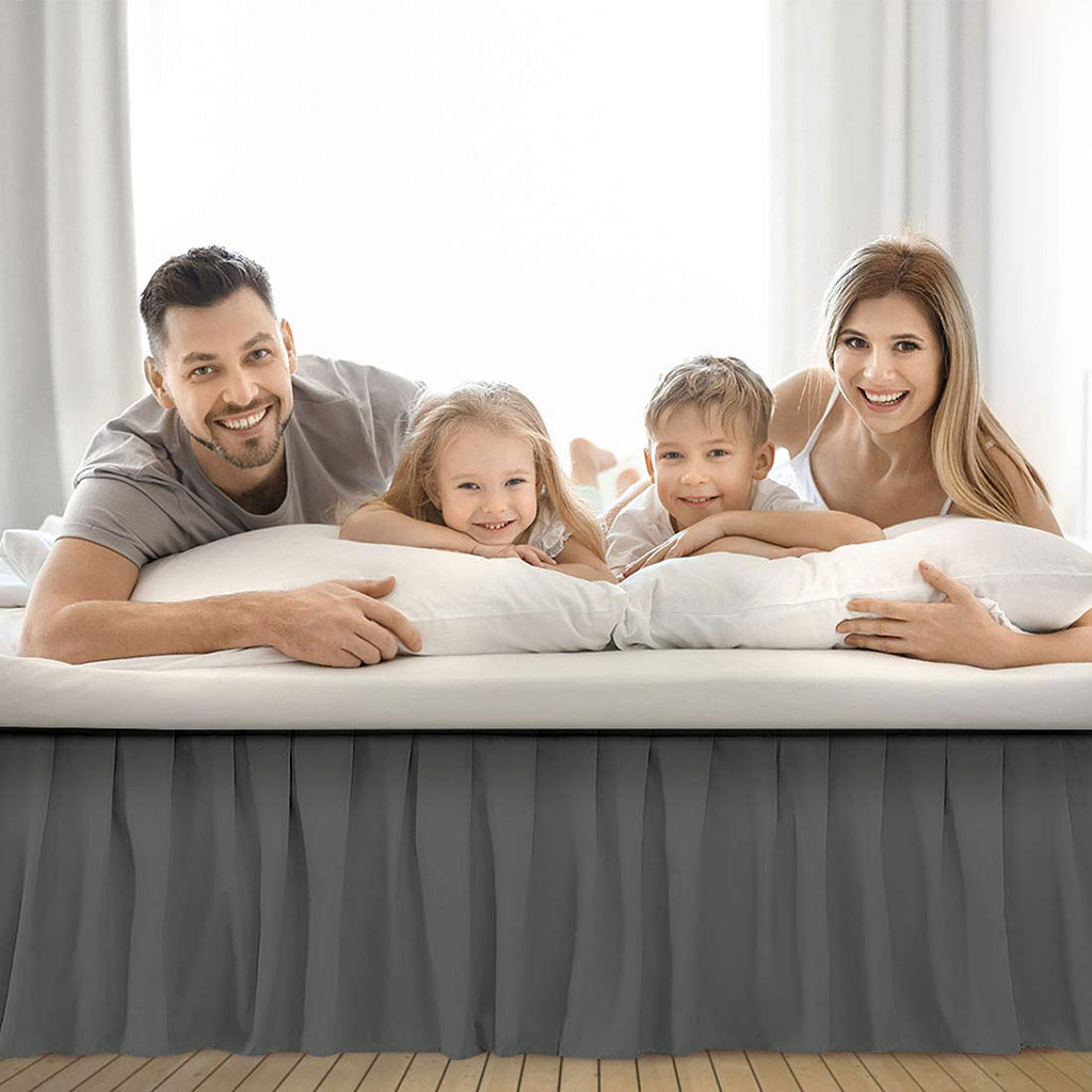 Ruffled Bed Skirt With Split Corners Three Side Coverage-Queen Size Dust Ruffles Bed Skirts 16 Inch Drop Expertise