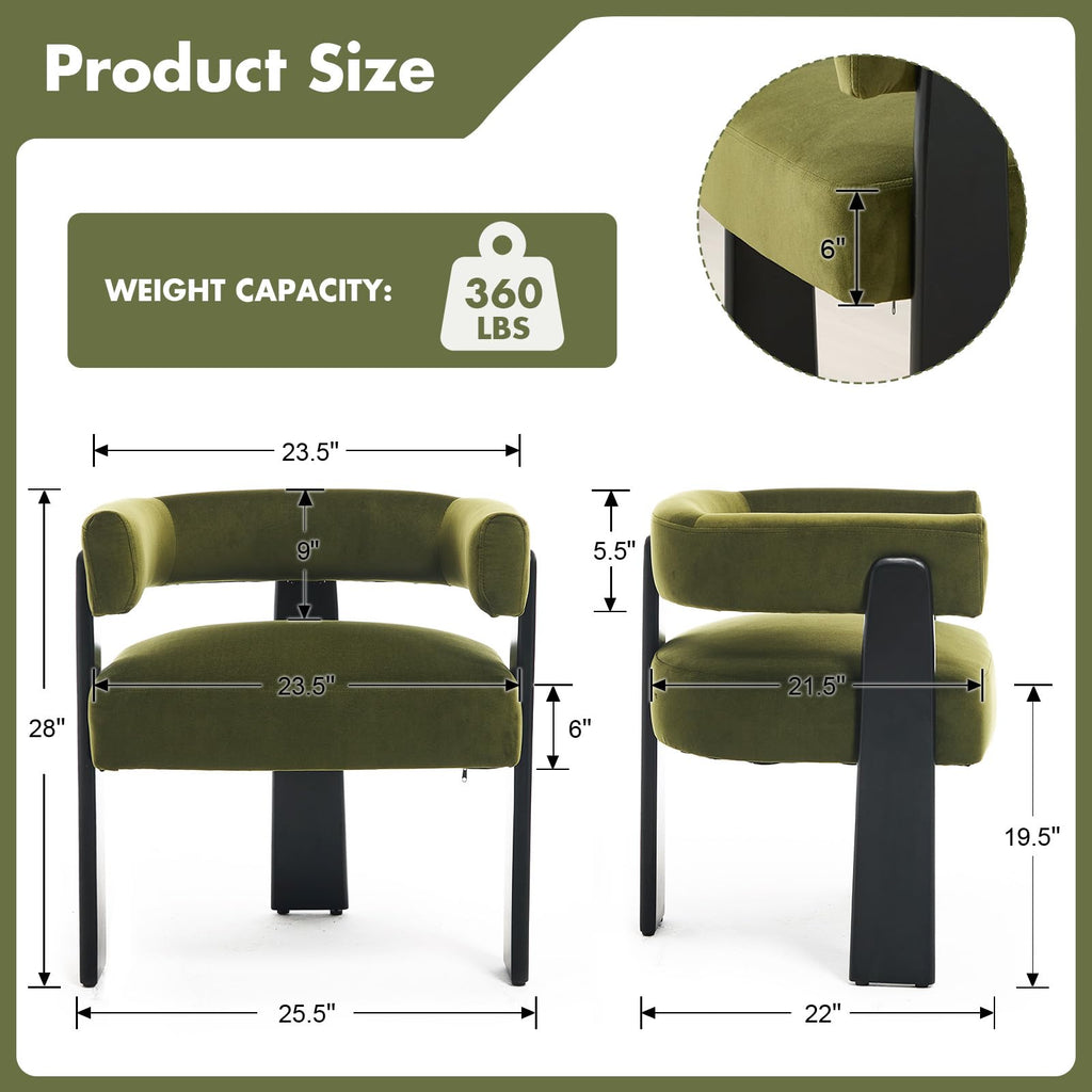 Modern Dining Chairs Set of 4, Upholstered Velvet Barrel Accent Chairs with Backrest & Arms, Wide and Thicker Padded