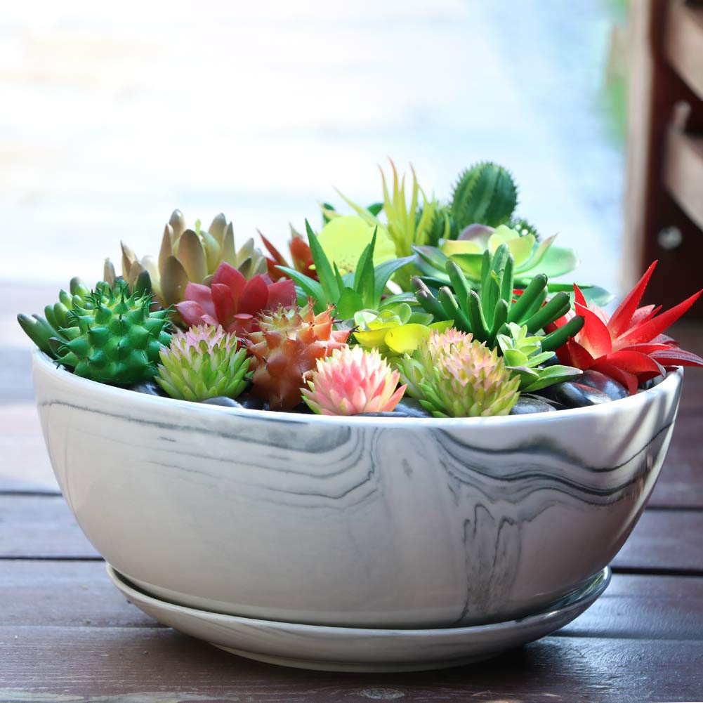 10Inch Large Planter Marble Pattern Ceramic Succulent Planter Big Plant Pot Succulents Container Flower Pot Indoor