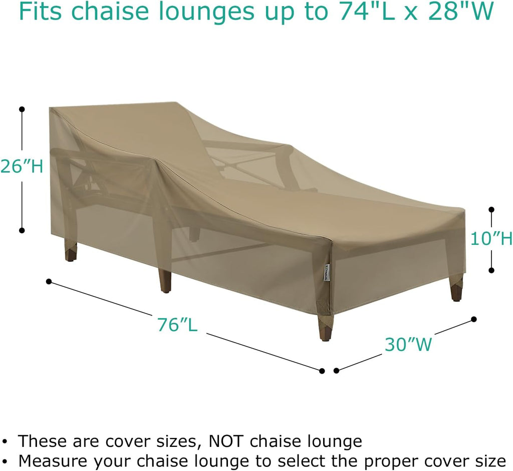 Waterproof Outdoor Chaise Lounge Covers, 2 Pack Chaise Protector, Heavy Duty Beach Chair Cover with Seam Taped &