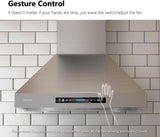 36 Inch Stainless Steel Wall Mount Range Hood 900 CFM Gesture & Touch Control Convertible Ducted/Ductless