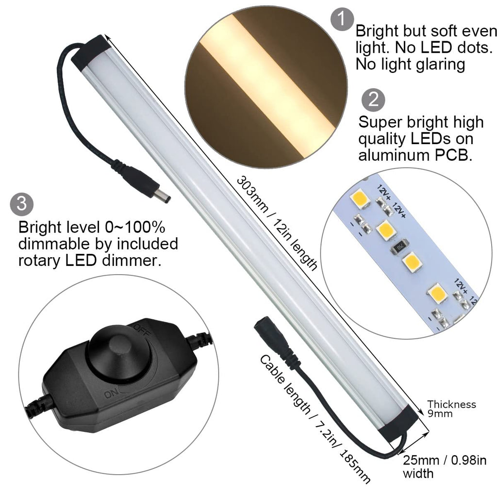 Under Cabinet LED Lighting Kit Plug in or Hardwired, 6 pcs 12 Inches Light Strips, 2000 Lumen, Super Bright, Counter