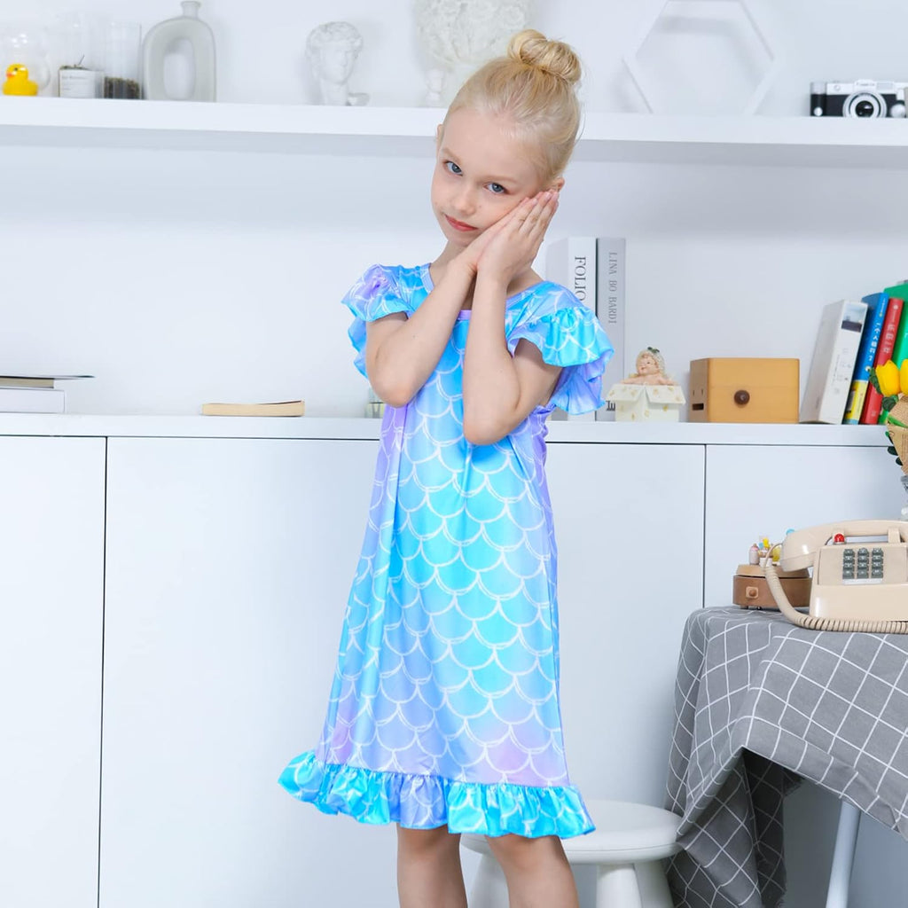 2pcs Girls Nightgowns, Unicorn Nightgown Princess Pajama Dresses for Girls Sleepwear Nightie