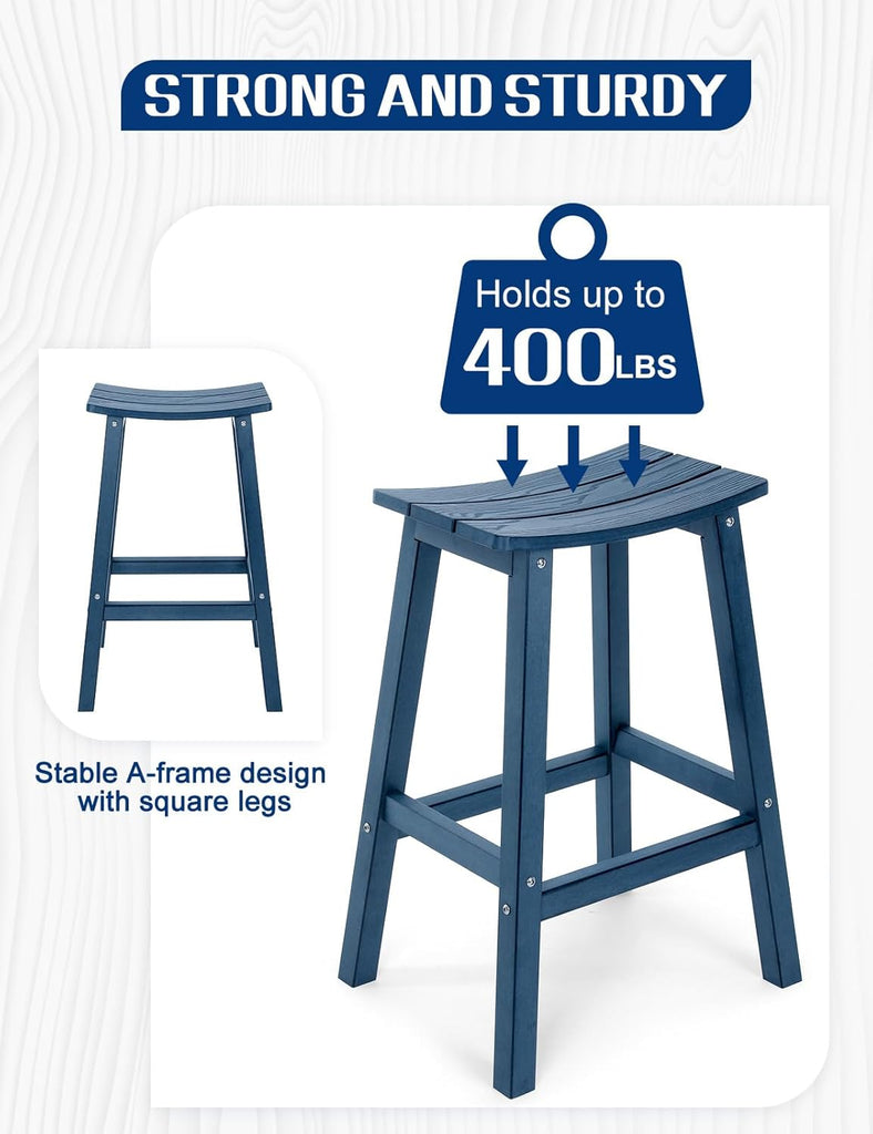 Weatherproof Bar Stools Set of 2, 28" Height Outdoor Bar Stools Holds up to 400 lbs, Saddle Seat, Bar Height Stools