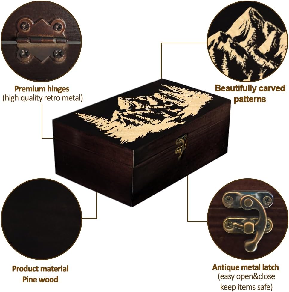 Forest and Mountains Wooden Memorial Storage Box with Hinged Lids