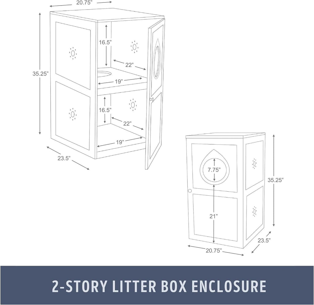2 Story Furniture Litter Box Enclosure (White), Hidden Litter Box for Cats, Double Layer, Big Front Door for Easy