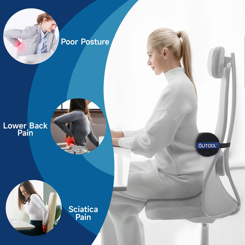 Lumbar Roll, Lumbar Support Pillow Chair with Non-Slip Wider Strap, Back Pain Relief & Posture Improvement, Washable