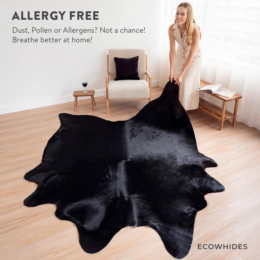 100% Genuine Brazilian Cowhide Rug - Black Natural - Luxury Cowskin Leather Area Rug Décor 7 x 6 feet