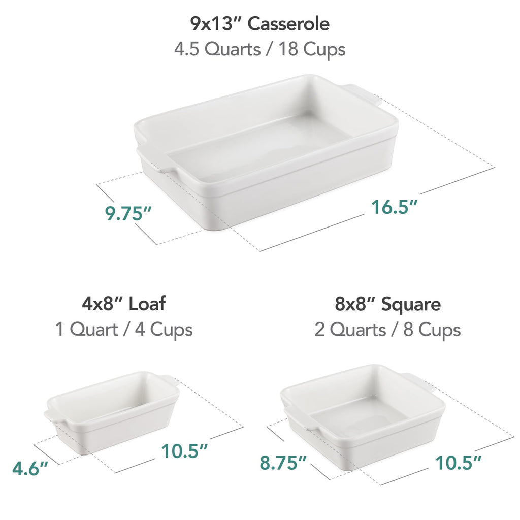 3-Piece Ceramic Casserole Baking Dish Set Vanilla
