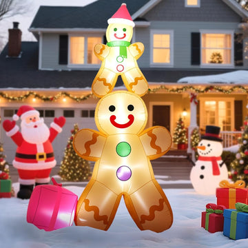 10FT Christmas Inflatables Gingerbread Father and Son Outdoor Decorations, Christmas Blow Up Yard Decorations with