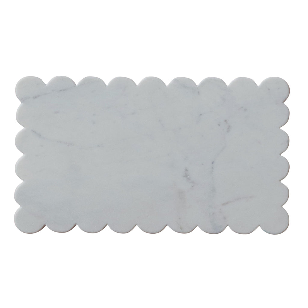 Marble Cheese Board with Scalloped Edge, White