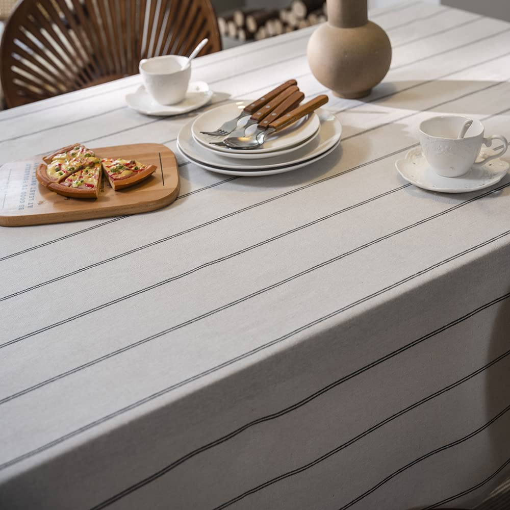 Cotton Linen Table Cloths Boho Farmhouse Heavy Fabric Table Cover Burlap Striped Washable Table Top for Parties