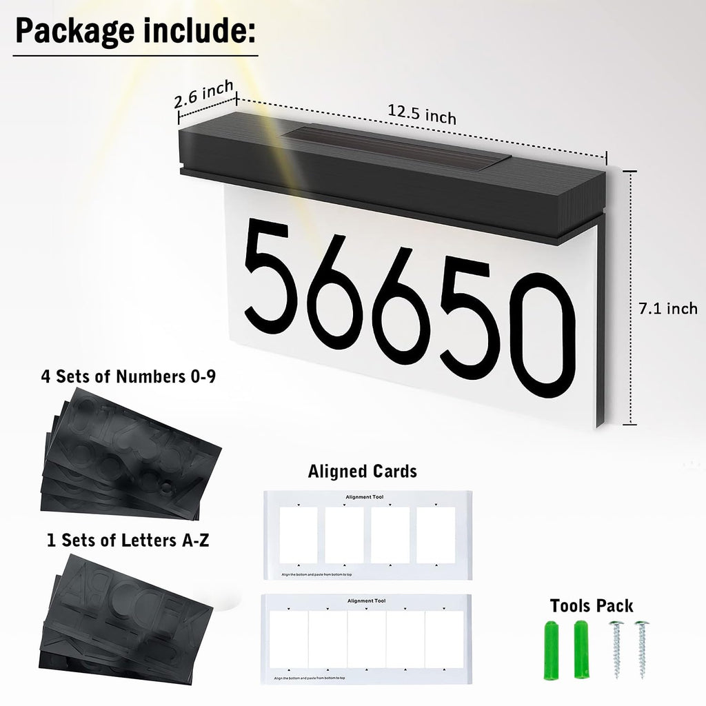 Solar House Number for Outside, Address Sign Waterproof