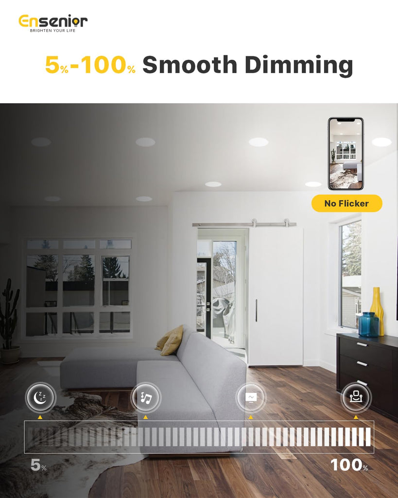 6 Pack 4 Inch 5000K Dimmable Canless Wafer LED Recessed Light