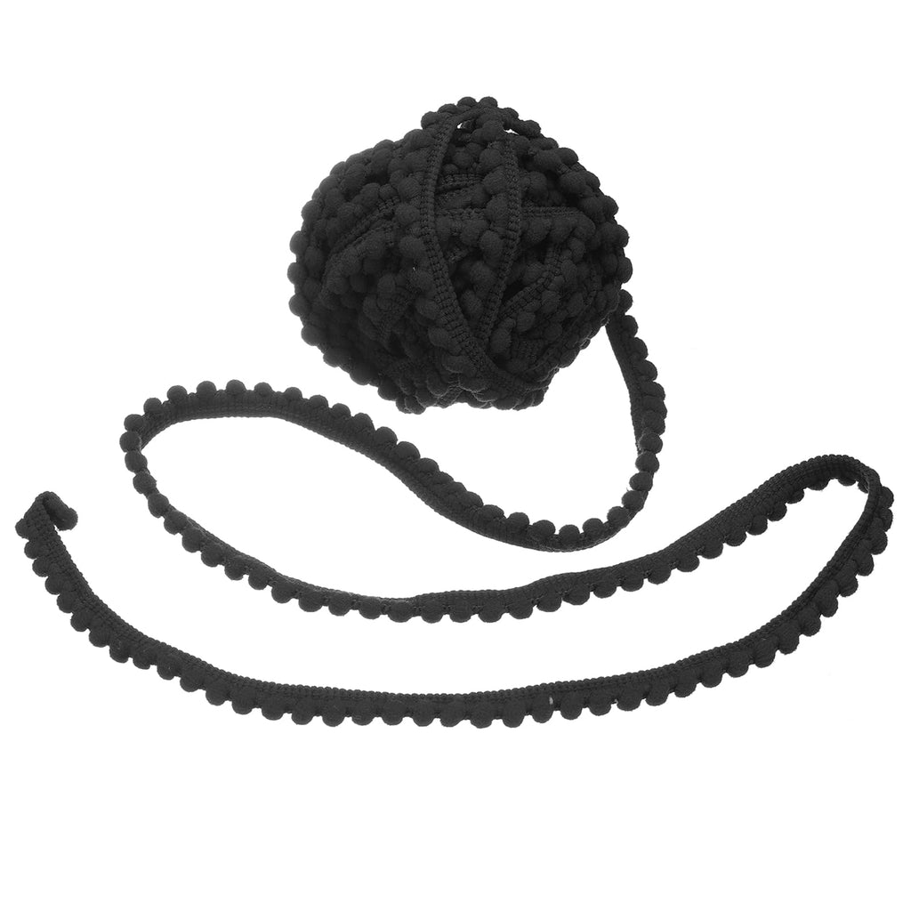Pom Trim Ribbon, 0.5" Wide Black Pom Ball Fringe Trim Sewing Fringe Fabric Trim Ribbon for DIY Crafts - 8.5 Yards