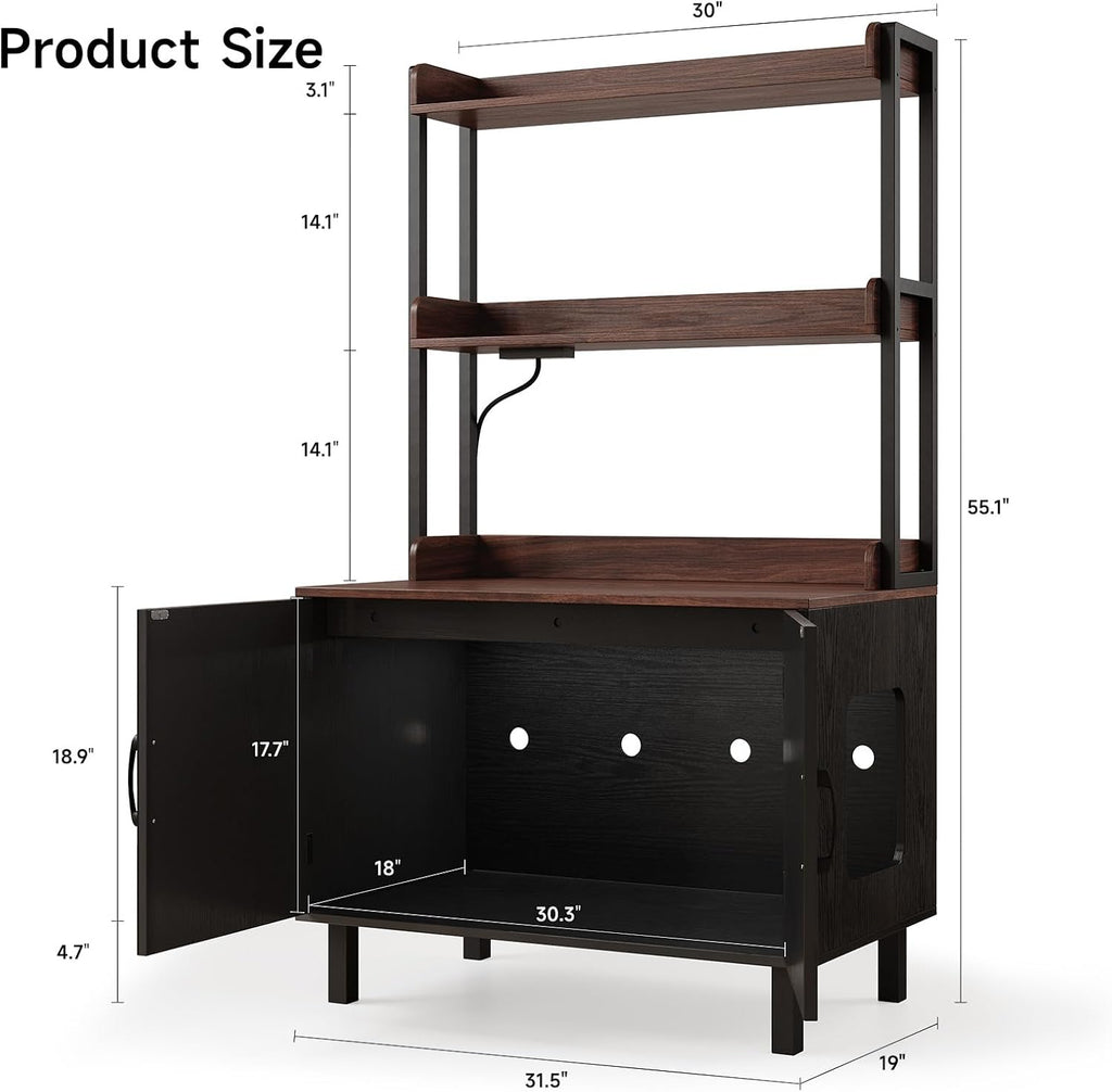 55 Inches Cat Litter Box Enclosure with 2 Storage Shelves, Black