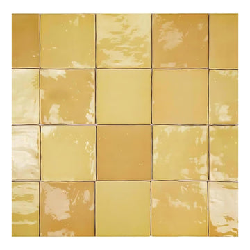 5x5 Tamaris Oro Yellow Mustard 5 inch x 5 inch Handmade Ceramic Subway Wall Tile Backsplash Glossy (Box of 30