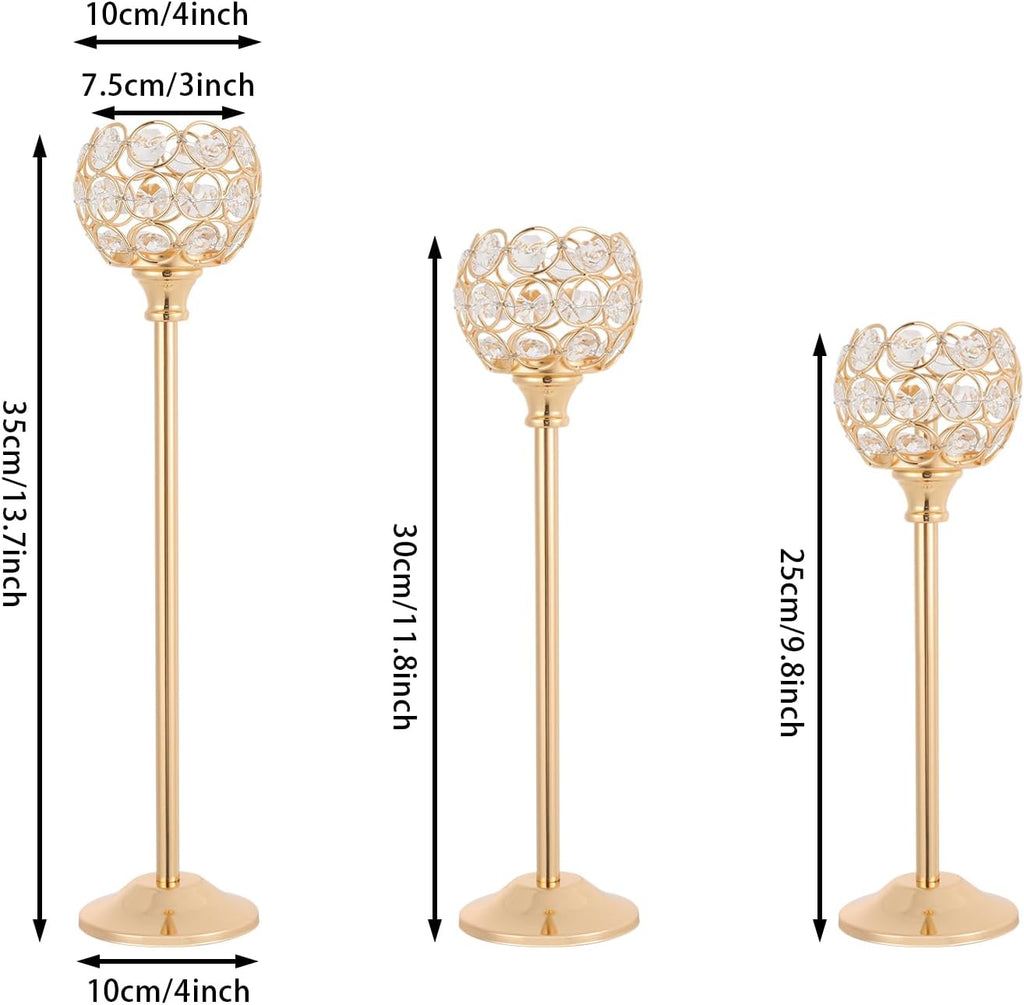 4-Piece Crystal Candle Holder Set, Gold Electroplated Glass Candle Holders for Tealights Taper LED Candles, Wedding