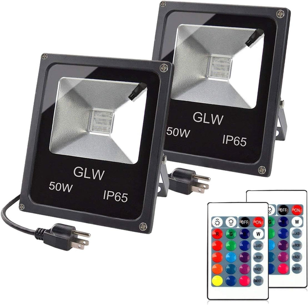 LED RGB Flood Light, 50W Outdoor Color Changing Lights with Remote Control, IP65 Waterproof Dimmable Wall Washer
