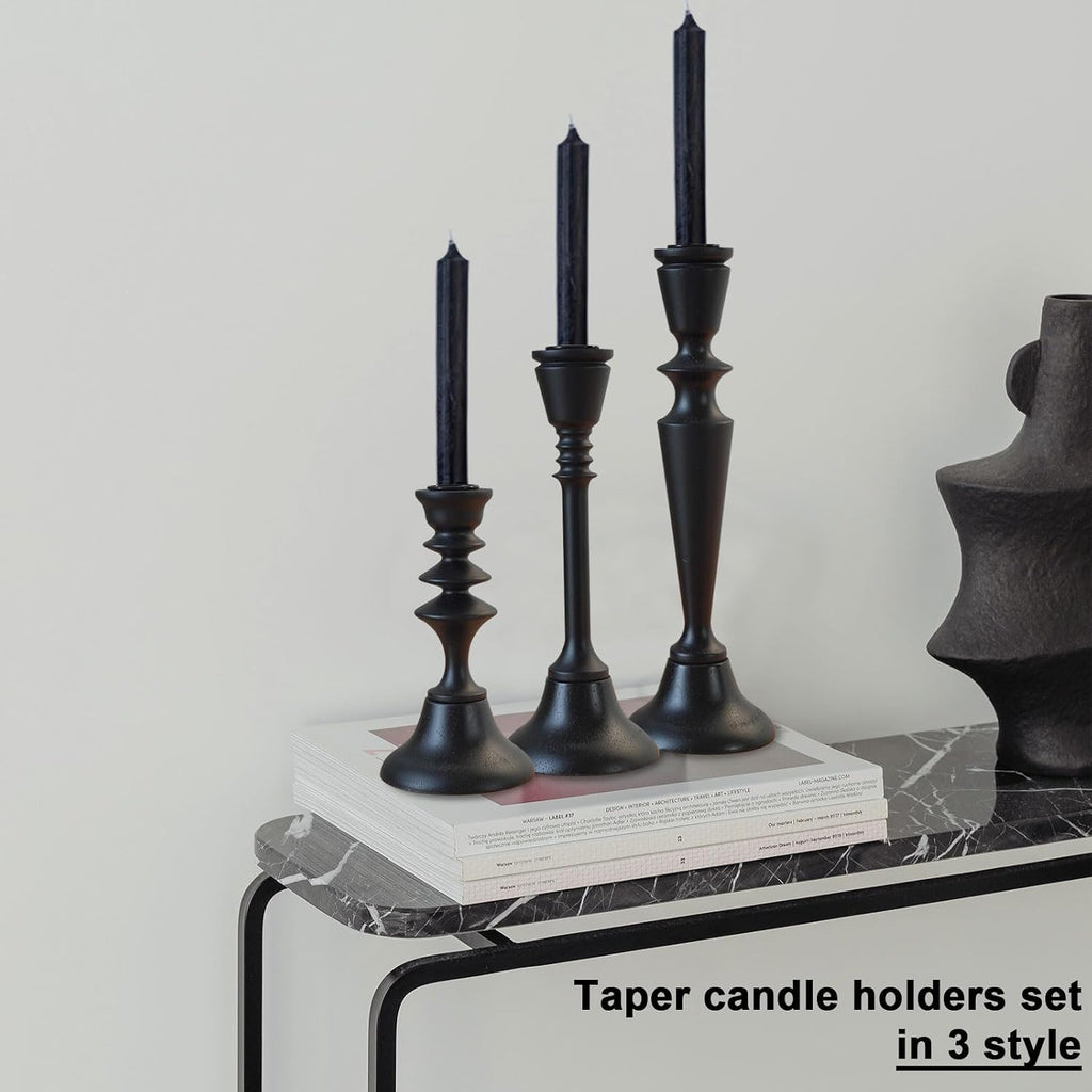 Candlestick Holders Black Candle Holder Set in 3 Designs-Taper Candle Holders Set of 3 for Candlesticks,Modern Wood