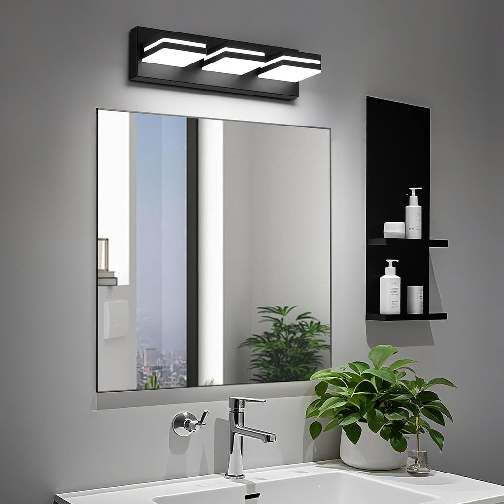 Modern LED Small Black Acrylic Bathroom Lights Fixtures 3-Light | Wall Lighting,Vanity Lights Over Mirror 6000K