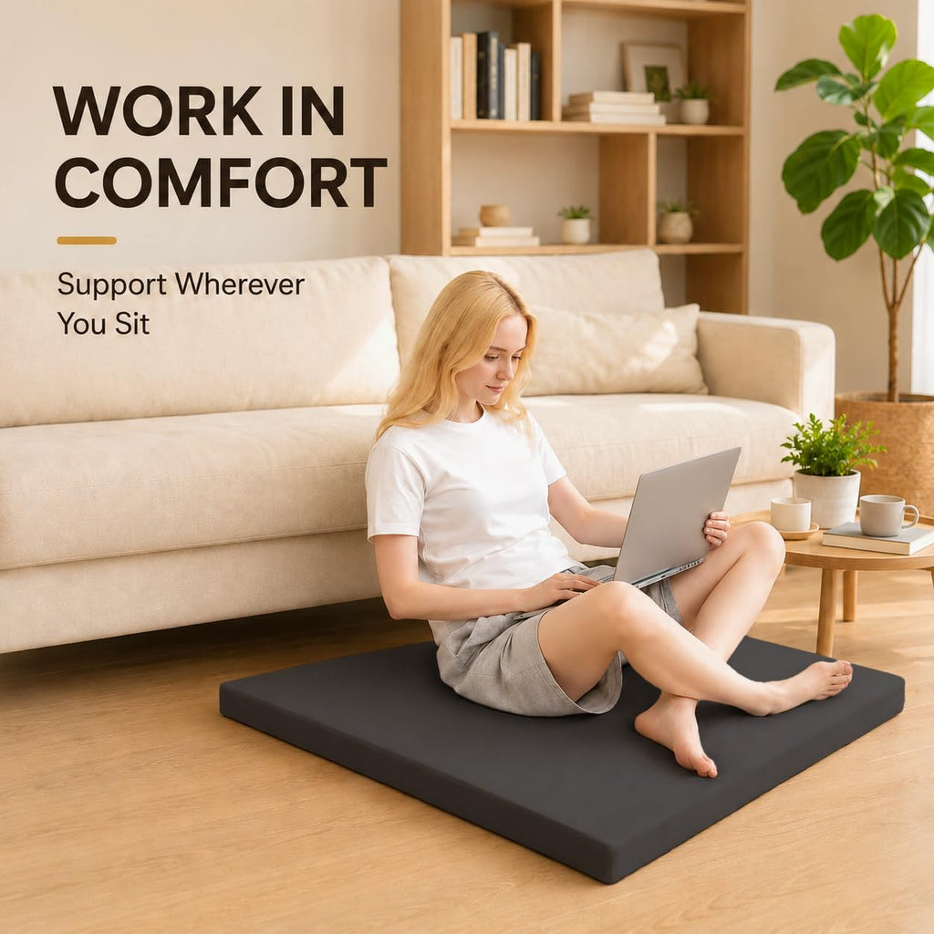 Velvet Zabuton Meditation Mat - Large Floor Pillow for Adults & Yoga Meditation Cushion - High Density Foam Floor
