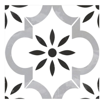 Gray & Black Vintage Geometric Porcelain Floor & Wall Tile 8" x 8" Matte Decorative Pattern Tile, Laundry Room