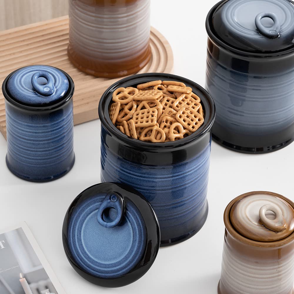 Food Storage Jar, Ceramic Canister Sets for The Kitchen, Set of 4, Blue