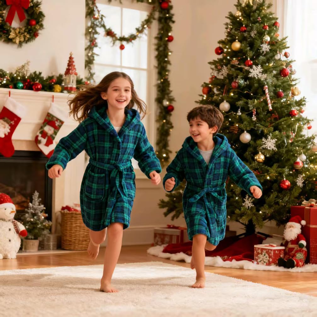 Boys Fleece Robe Hooded Toddler Soft Bathrobe Pajamas Sleepwear for Kids Girls