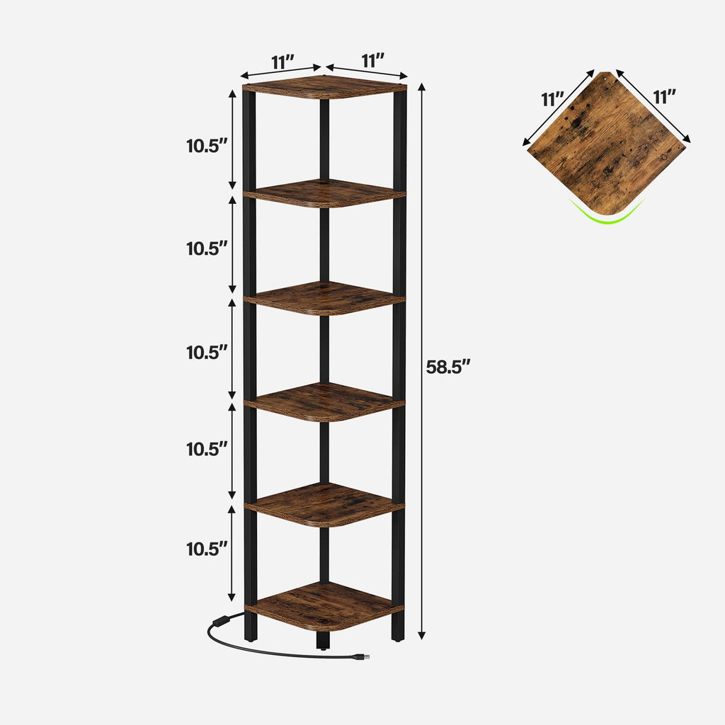 Corner Shelf with LED Light, 6-Tier Corner Bookshelf