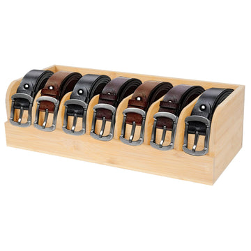 Belt Organizer, 7 Compartments Belt Organizer for Closet and Drawer, Bamboo Display Case for Tie and Belt, Belt