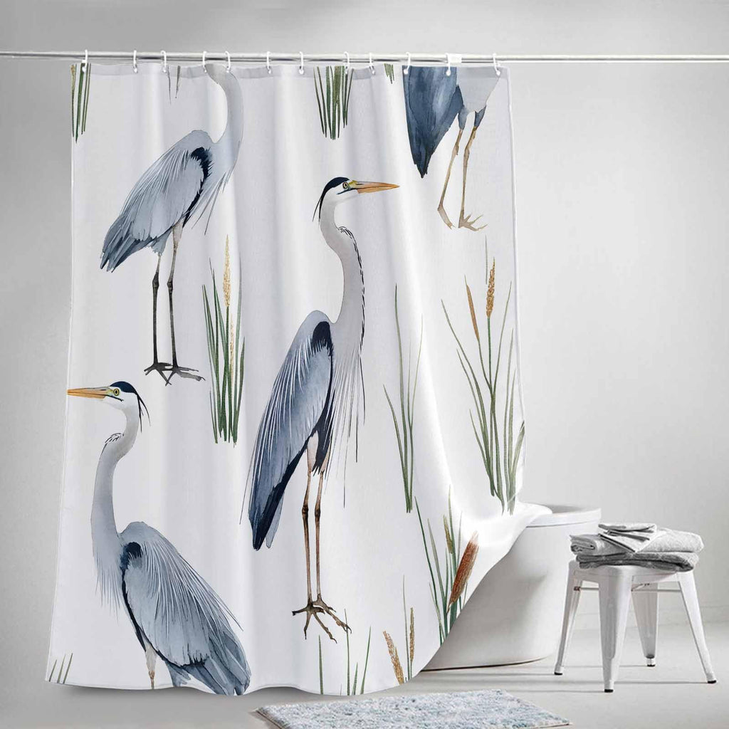 Shower Curtain, 72 x 72 Inches Shower Curtain Liner, Birds Heron in The Water Shower Curtains, Shower Stall &