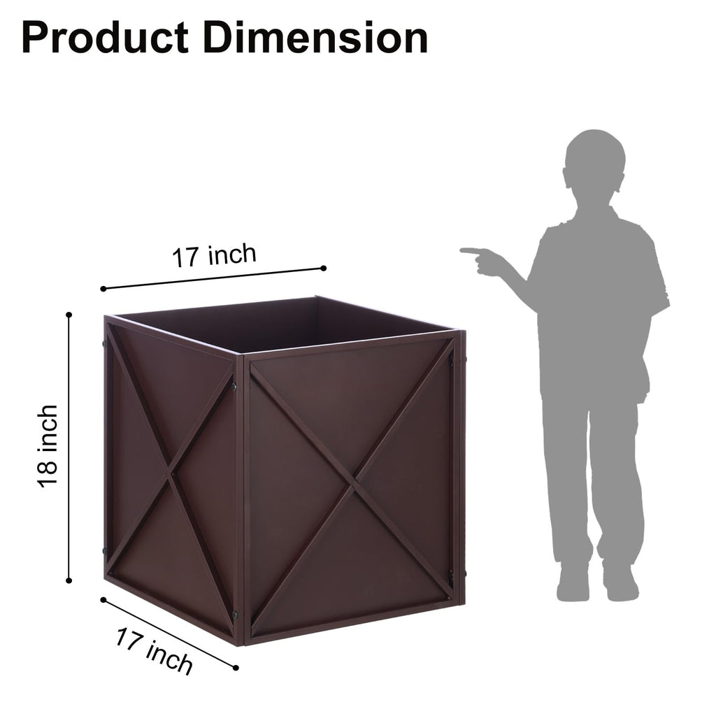Large Metal Planter Box 17"x 17"x 18", Square Modern Brown Metal Planter Box Heavy Duty with Drainage Holes for